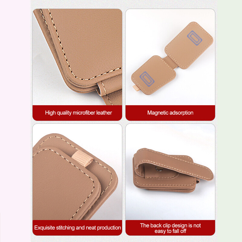 Automašīnas saulessargu briļļu futrālis magnētiskais saulesbriļļu pakaramais turētājs Ādas briļļu klipsis Daudzfunkcionāls universāls interjera aksesuārs