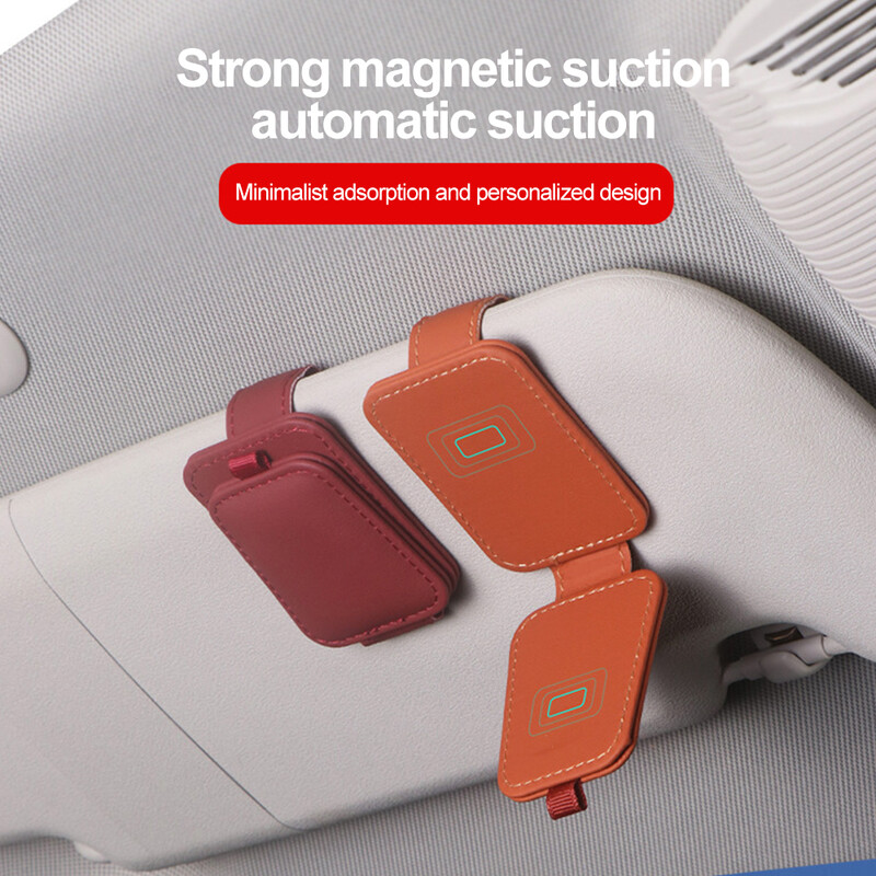Automašīnas saulessargu briļļu futrālis magnētiskais saulesbriļļu pakaramais turētājs Ādas briļļu klipsis Daudzfunkcionāls universāls interjera aksesuārs