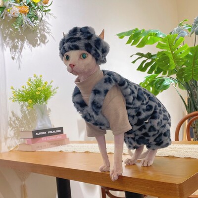 Talvine soe fliisist 4 jalaga kampsun Sphynx Cat Clothing paks sinine varrukateta vest kassile Pehme leopardmantel Devon Rexile