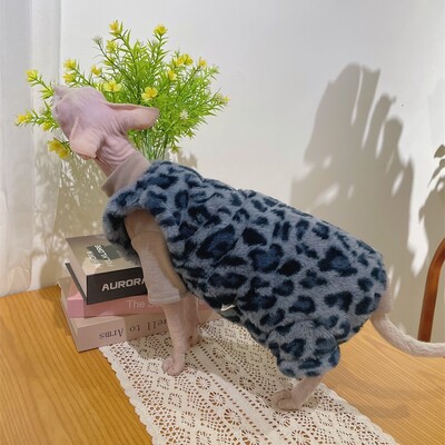 Ziemas silts flīsa 4 kāju džemperis priekš Sfinksas kaķu apģērba bieza zila bezpiedurkņu veste kaķim mīksts leoparda mētelis priekš Devon Rex