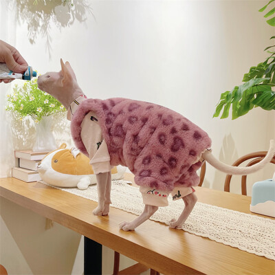 Ziemas silts flīsa 4 kāju džemperis priekš Sfinksas kaķu apģērba bieza zila bezpiedurkņu veste kaķim mīksts leoparda mētelis priekš Devon Rex