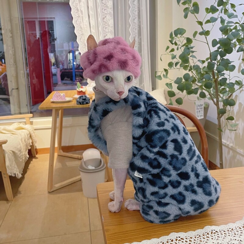 Ziemas silts flīsa 4 kāju džemperis priekš Sfinksas kaķu apģērba bieza zila bezpiedurkņu veste kaķim mīksts leoparda mētelis priekš Devon Rex