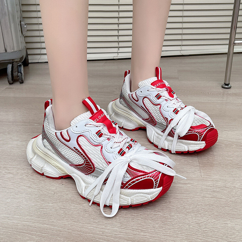 „Paris Dad“ batai moterims, 2024 m. pavasaris ir vasara Naujos spalvos blokuojantys suvarstomi laisvalaikio batai, stori padai pagerina retro stiliaus sportinius elementus