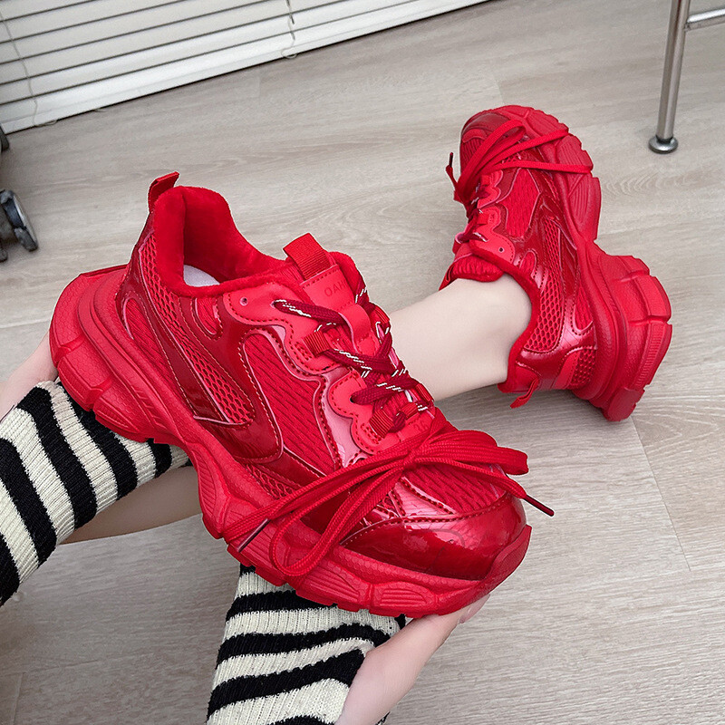 „Paris Dad“ batai moterims, 2024 m. pavasaris ir vasara Naujos spalvos blokuojantys suvarstomi laisvalaikio batai, stori padai pagerina retro stiliaus sportinius elementus