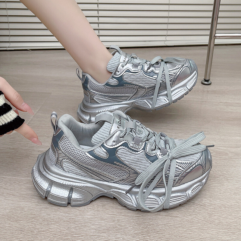 „Paris Dad“ batai moterims, 2024 m. pavasaris ir vasara Naujos spalvos blokuojantys suvarstomi laisvalaikio batai, stori padai pagerina retro stiliaus sportinius elementus