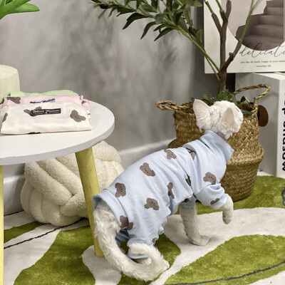 Vestă din bumbac pisică Sphynx cu gât înalt Îmbrăcăminte pentru pisici Tricou drăguț cu urs pentru haină moale Devon Rex în vară Îmbrăcăminte de primăvară Accesorii pentru pisici