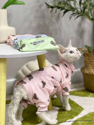 Vestă din bumbac pisică Sphynx cu gât înalt Îmbrăcăminte pentru pisici Tricou drăguț cu urs pentru haină moale Devon Rex în vară Îmbrăcăminte de primăvară Accesorii pentru pisici