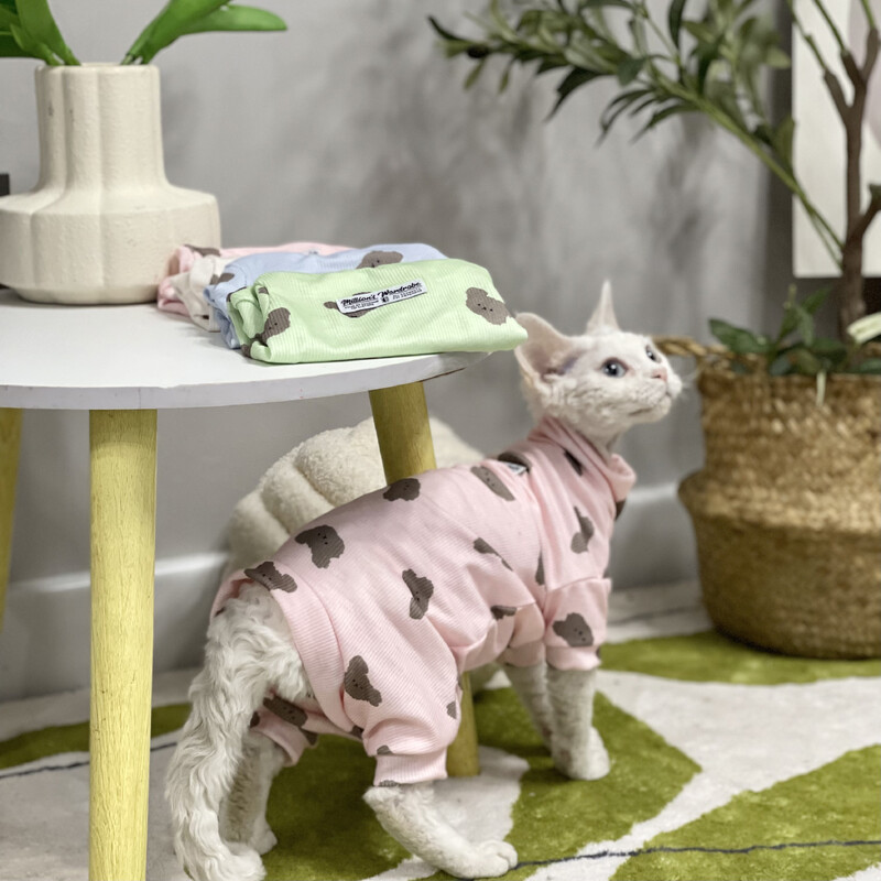 Vestă din bumbac pisică Sphynx cu gât înalt Îmbrăcăminte pentru pisici Tricou drăguț cu urs pentru haină moale Devon Rex în vară Îmbrăcăminte de primăvară Accesorii pentru pisici