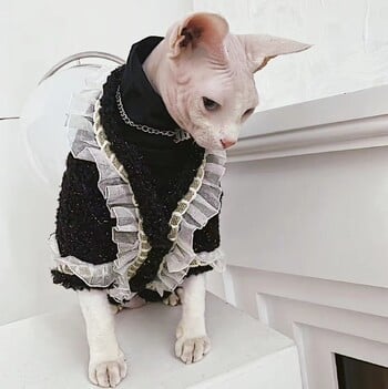 Πουλόβερ Lace Cat Βαμβακερό παλτό για Sphynx Χειμερινό πουλόβερ φόρμας δύο τεμαχίων για γατάκια Μαλακό παλτό δαντέλας για θηλυκό Devon Rex