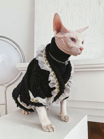 Πουλόβερ Lace Cat Βαμβακερό παλτό για Sphynx Χειμερινό πουλόβερ φόρμας δύο τεμαχίων για γατάκια Μαλακό παλτό δαντέλας για θηλυκό Devon Rex