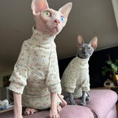 Meleg pamut kabát Sphynx macska tavaszi puha szövetből készült elasztikus jumpsuit kiscicáknak Zöld virágos, magas nyakú pulóver Devon Rex számára