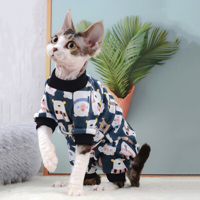 Памук Sphinx Pet Cat Clothes Cartoon Hoodies For Sphynx Удобен коте Гащеризон Devon Rex Сладка риза Котки Камзол
