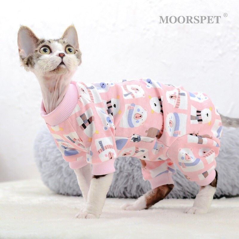 Sfinx din bumbac haine pentru pisici pentru animale de companie Hanorace cu glugă din desene animate pentru Sphynx Salopetă confortabilă pentru pisoi Devon Rex Cămașă drăguță Pisici Camisole