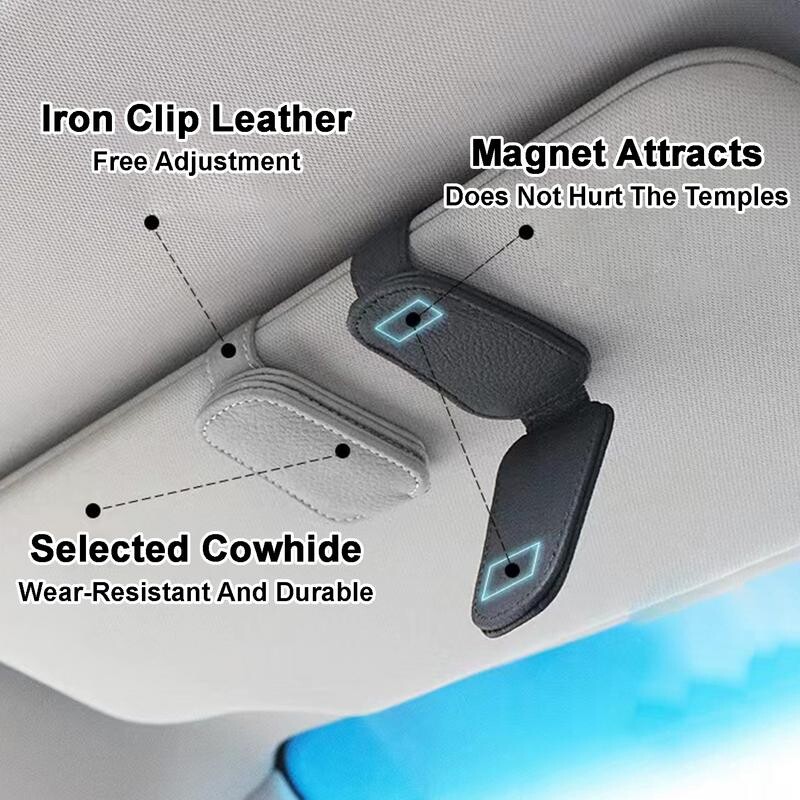 Auto päikeseprillide hoidik Vastupidav nahast klambriga prillide ümbris Piletikaardiklamber Prillid Kinnitus Auto sisustustarvikud