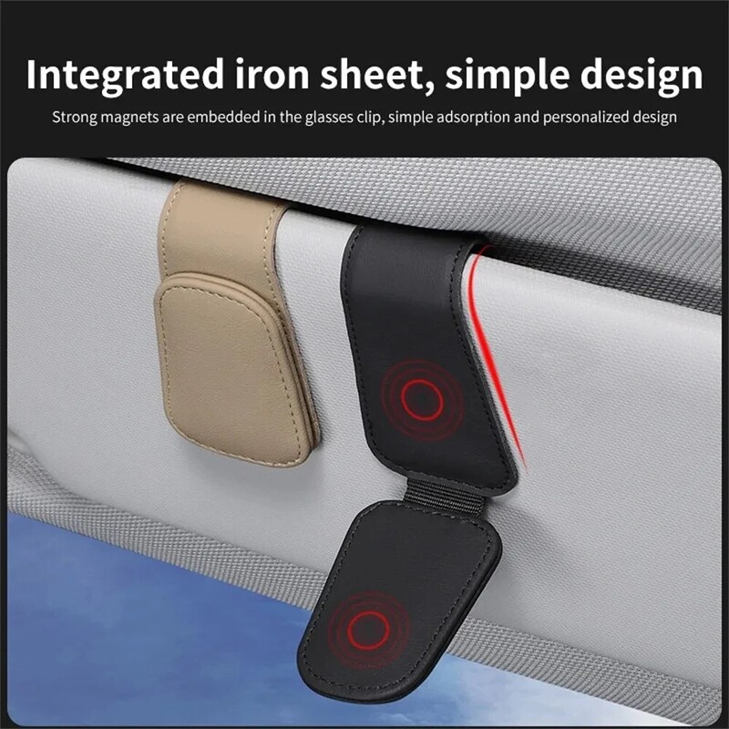 Universalus automobilinis skydelis nuo saulės akinių pakabos segtukas, odinis akinių laikiklis Magnetinis daugiafunkcis automobilių priedų laikiklis
