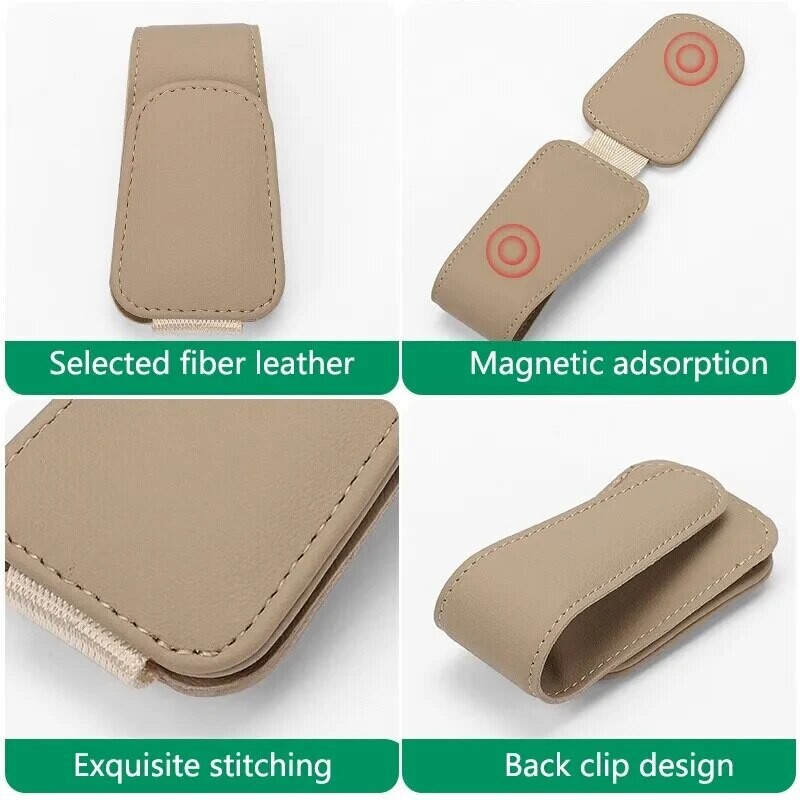 Universalus automobilinis skydelis nuo saulės akinių pakabos segtukas, odinis akinių laikiklis Magnetinis daugiafunkcis automobilių priedų laikiklis