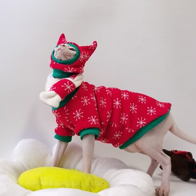 Nauji kalėdiniai sniego kostiumo rūbai Sphynx Cat Šiltas megztinis beplaukėms katėms Žieminės vilnos striukė Devon Rex Pet Product