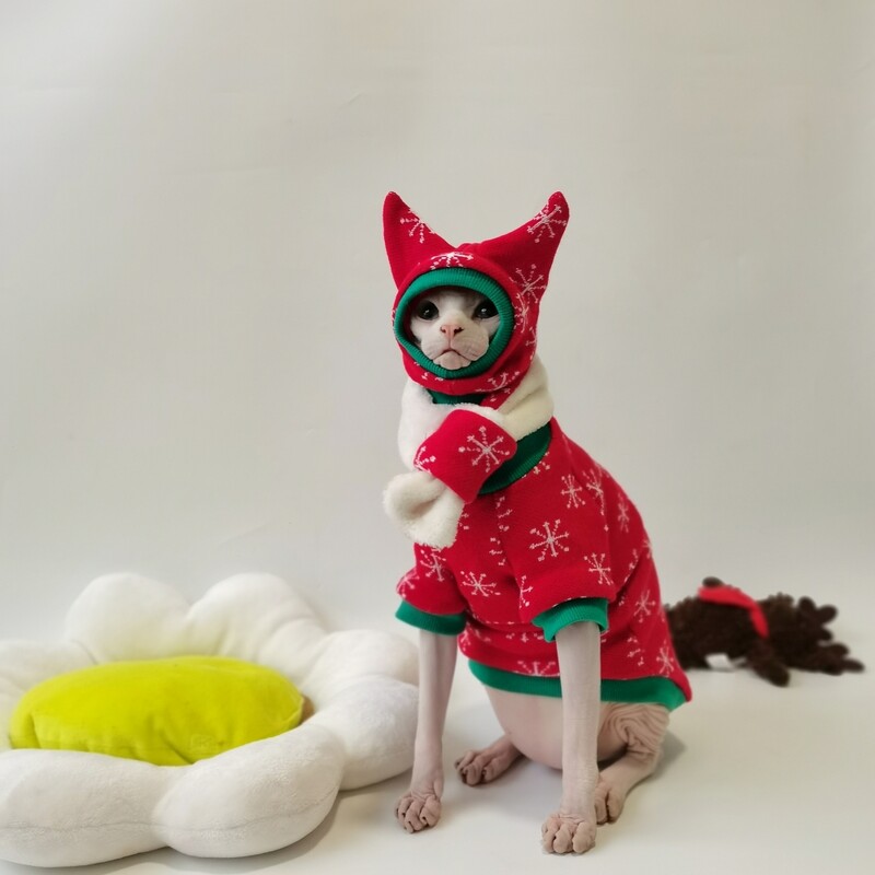Nauji kalėdiniai sniego kostiumo rūbai Sphynx Cat Šiltas megztinis beplaukėms katėms Žieminės vilnos striukė Devon Rex Pet Product