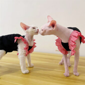 Rochie de vară din bumbac pentru pisica Sphynx Vestă roșie cu mâneci zburătoare pentru femeie pisică Cămașă moale neagră pentru pisici Îmbrăcăminte de lounge pentru Devon Rex