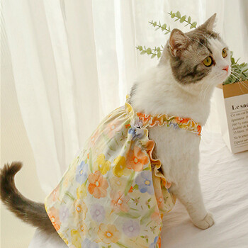 Лятна памучна пола с тиранти котка сфинкс Love Flower Pet Princess Dresses for Cats Gotas Katten Kedi Dog Dress mascotas Clothes