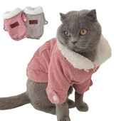 Madingi kačių šilti rūbai mažoms vidutinėms katėms žiemai atsparūs vėjui, jaukūs vilnos katės katės striukė paltai kačiukui dryžuoti minkšti kostiumai