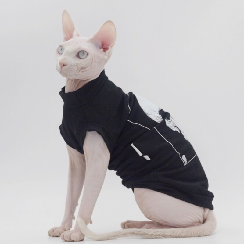 Halloween jelmezek macskakutyáknak Fekete csontvázas póló Szfinxnek Téli puha aljszőrzet cicáknak Nappali ruházat Devon Rex számára