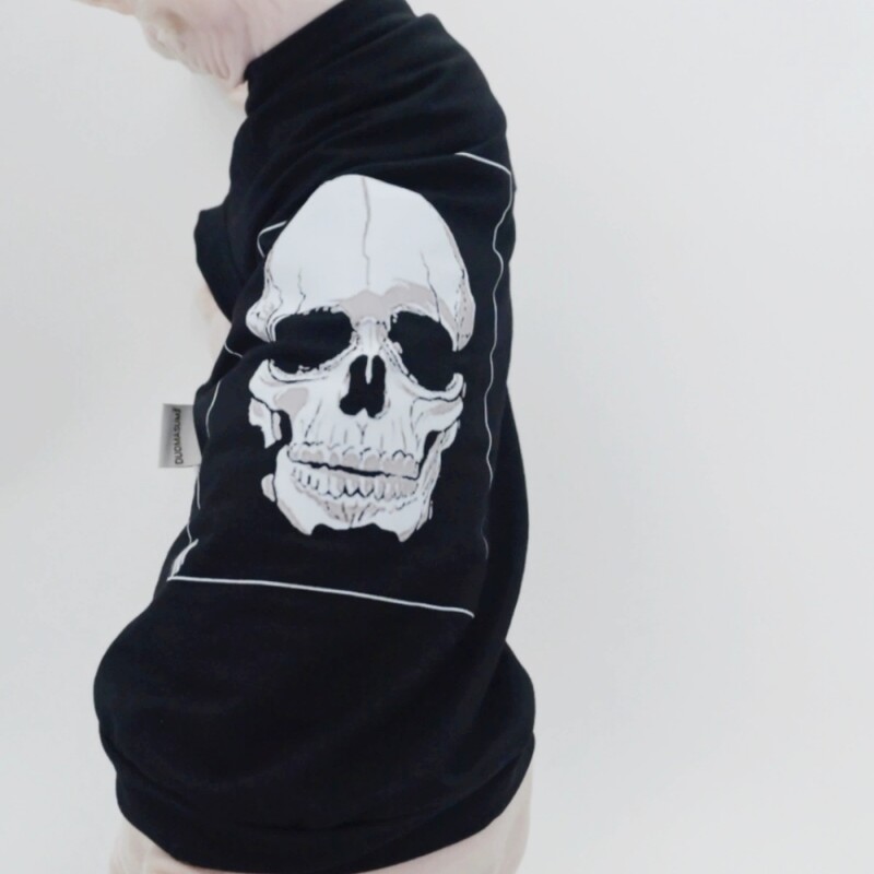 Halloween jelmezek macskakutyáknak Fekete csontvázas póló Szfinxnek Téli puha aljszőrzet cicáknak Nappali ruházat Devon Rex számára