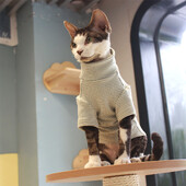 Pulover de pisică pentru pisica Sphynx, iarnă, cu mâneci lungi, haină verde caldă Srtipe pentru Devon Rex Hanorac moale din desene animate Elestic pentru pisoi