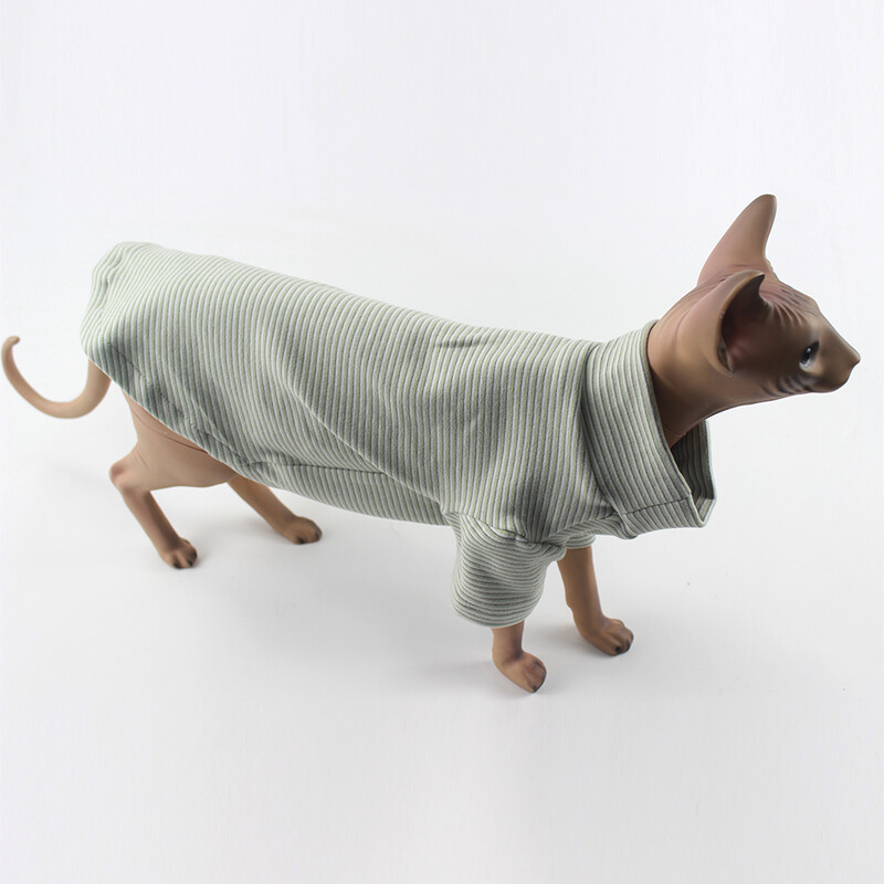 Pulover de pisică pentru pisica Sphynx, iarnă, cu mâneci lungi, haină verde caldă Srtipe pentru Devon Rex Hanorac moale din desene animate Elestic pentru pisoi