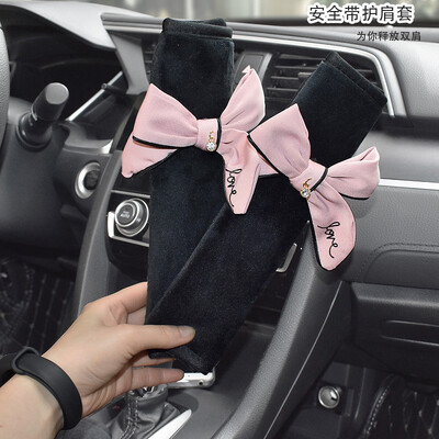 2 bucăți drăguțe femei bowknot moale pluș centură de siguranță pentru mașină husă catifea auto centură de siguranță cureaua de umăr ham pernă tampoane de protecție