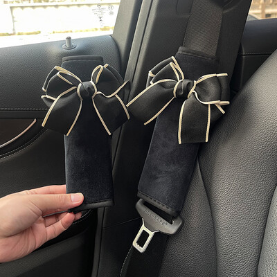 2 bucăți drăguțe femei bowknot moale pluș centură de siguranță pentru mașină husă catifea auto centură de siguranță cureaua de umăr ham pernă tampoane de protecție