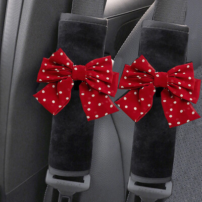 2 bucăți drăguțe femei bowknot moale pluș centură de siguranță pentru mașină husă catifea auto centură de siguranță cureaua de umăr ham pernă tampoane de protecție