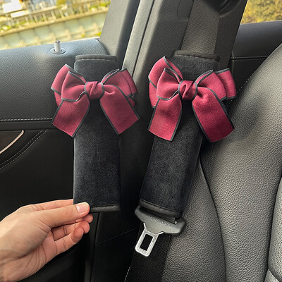 2 bucăți drăguțe femei bowknot moale pluș centură de siguranță pentru mașină husă catifea auto centură de siguranță cureaua de umăr ham pernă tampoane de protecție