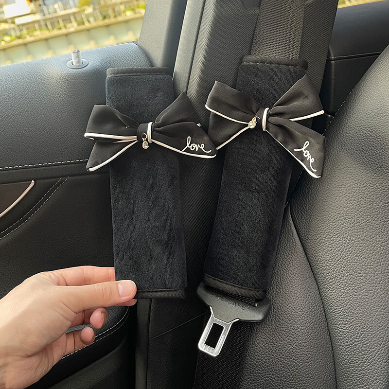 2 bucăți drăguțe femei bowknot moale pluș centură de siguranță pentru mașină husă catifea auto centură de siguranță cureaua de umăr ham pernă tampoane de protecție