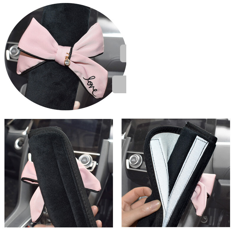 2 bucăți drăguțe femei bowknot moale pluș centură de siguranță pentru mașină husă catifea auto centură de siguranță cureaua de umăr ham pernă tampoane de protecție