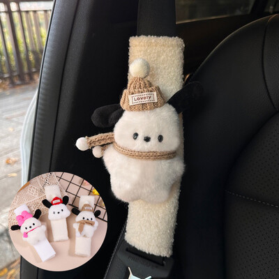 Kawaii Pochacco automobilio saugos diržo dangtelis Anime Puppy pliušinis automatinis saugos diržas, pečių apsauga, automobilio salono priedai