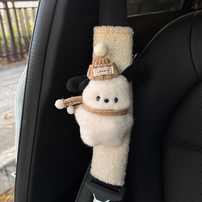 Kawaii Pochacco autó biztonsági öv huzata Anime Puppy plüss autó biztonsági öv vállvédő párna autó belső kiegészítők