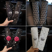 2 buc. Coroană universală de cristal din piele PU Husă centură de siguranță Diamante pentru umăr Pad pentru centuri de siguranță Accesorii pentru mașină