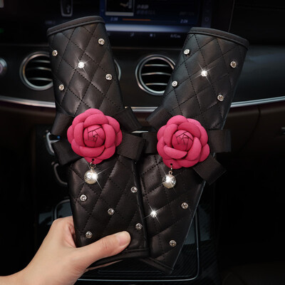 2 buc. Coroană universală de cristal din piele PU Husă centură de siguranță Diamante pentru umăr Pad pentru centuri de siguranță Accesorii pentru mașină
