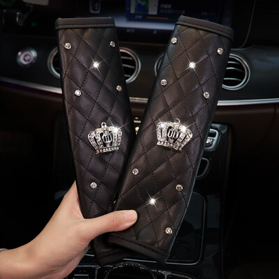 2 buc. Coroană universală de cristal din piele PU Husă centură de siguranță Diamante pentru umăr Pad pentru centuri de siguranță Accesorii pentru mașină