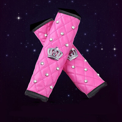 2 buc. Coroană universală de cristal din piele PU Husă centură de siguranță Diamante pentru umăr Pad pentru centuri de siguranță Accesorii pentru mașină