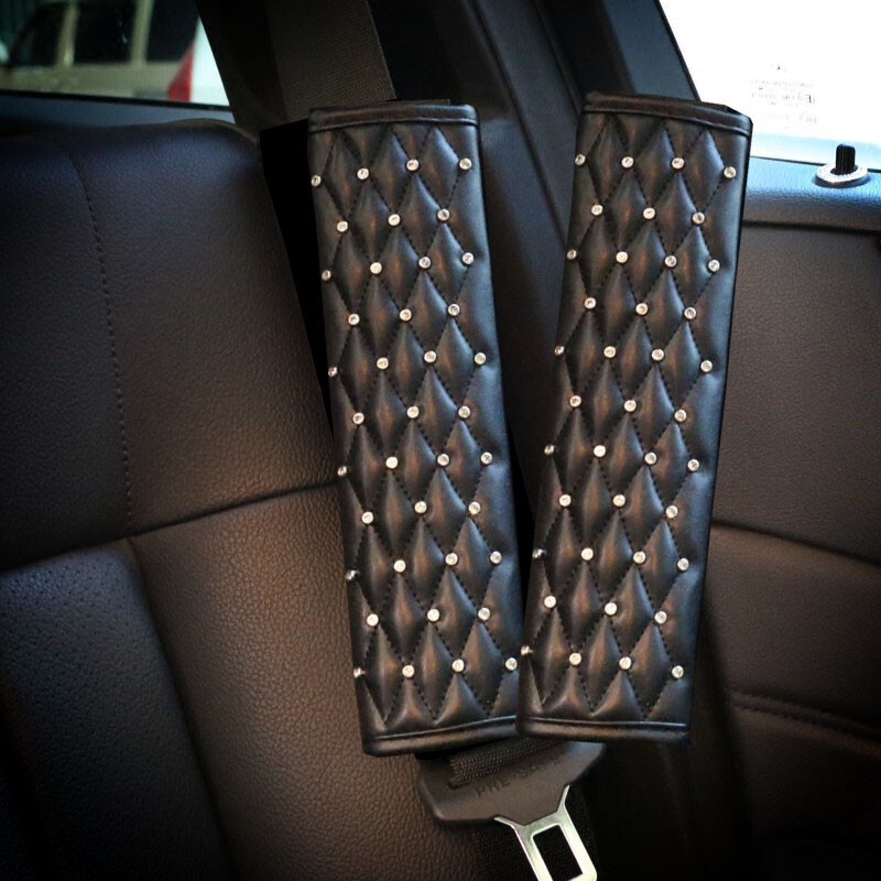 2 buc. Coroană universală de cristal din piele PU Husă centură de siguranță Diamante pentru umăr Pad pentru centuri de siguranță Accesorii pentru mașină