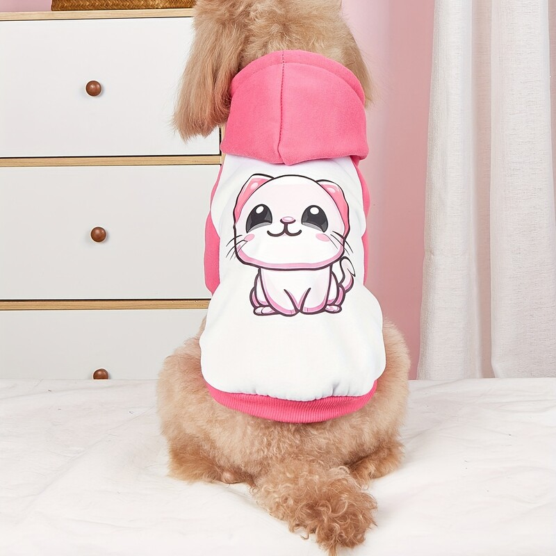 Mājdzīvnieku drēbes suņu kaķu sporta krekls ar kapuci ar samta siltu un ērtu baltu šuvju rozā apģērbu ar apdrukām Vienkāršs un vispārīgs