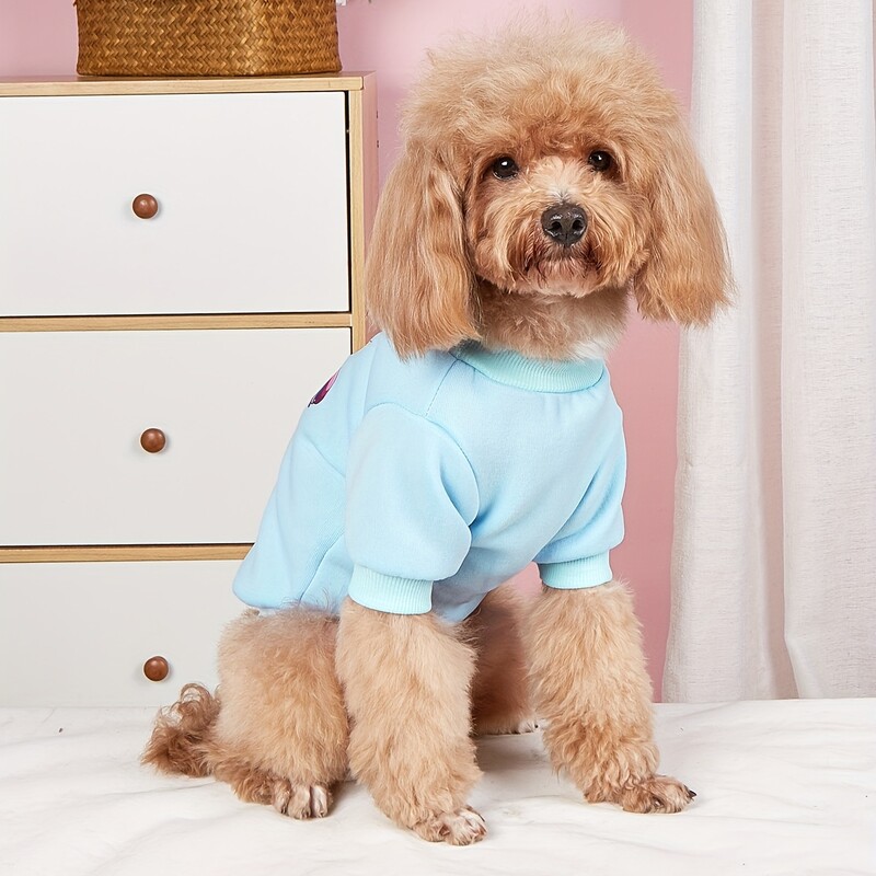 Drabužiai naminiams gyvūnėliams šunų kačių megztinis be gobtuvo su aksominiu šiltu ir patogiu mėlynu drabužiu su paprastais ir dosniais raštais