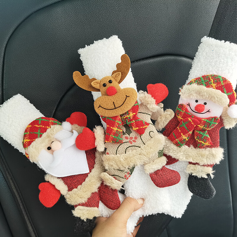 1gab Ziemassvētku lelles automašīnas drošības jostas aizsargapvalks — jauks Ziemassvētku noformējums, automašīnas rotājums svētku dāvanai
