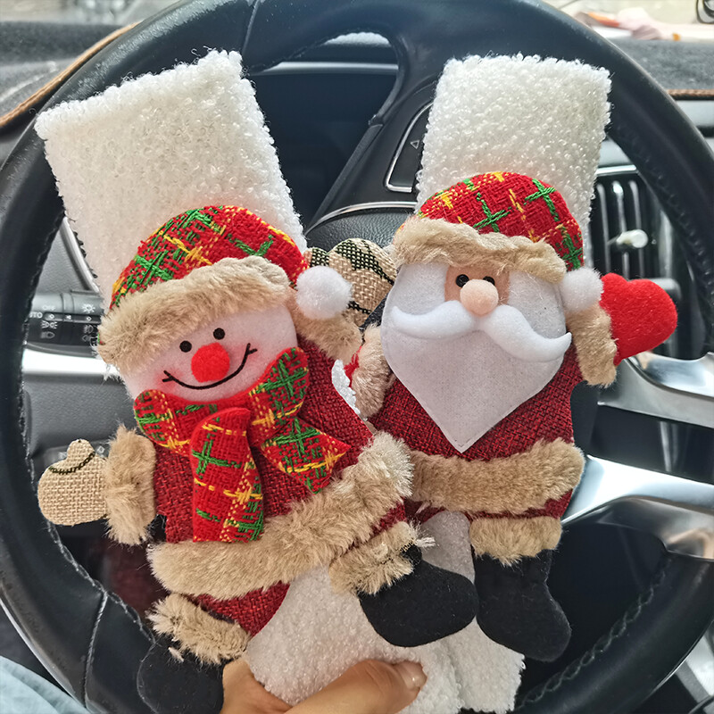 1gab Ziemassvētku lelles automašīnas drošības jostas aizsargapvalks — jauks Ziemassvētku noformējums, automašīnas rotājums svētku dāvanai