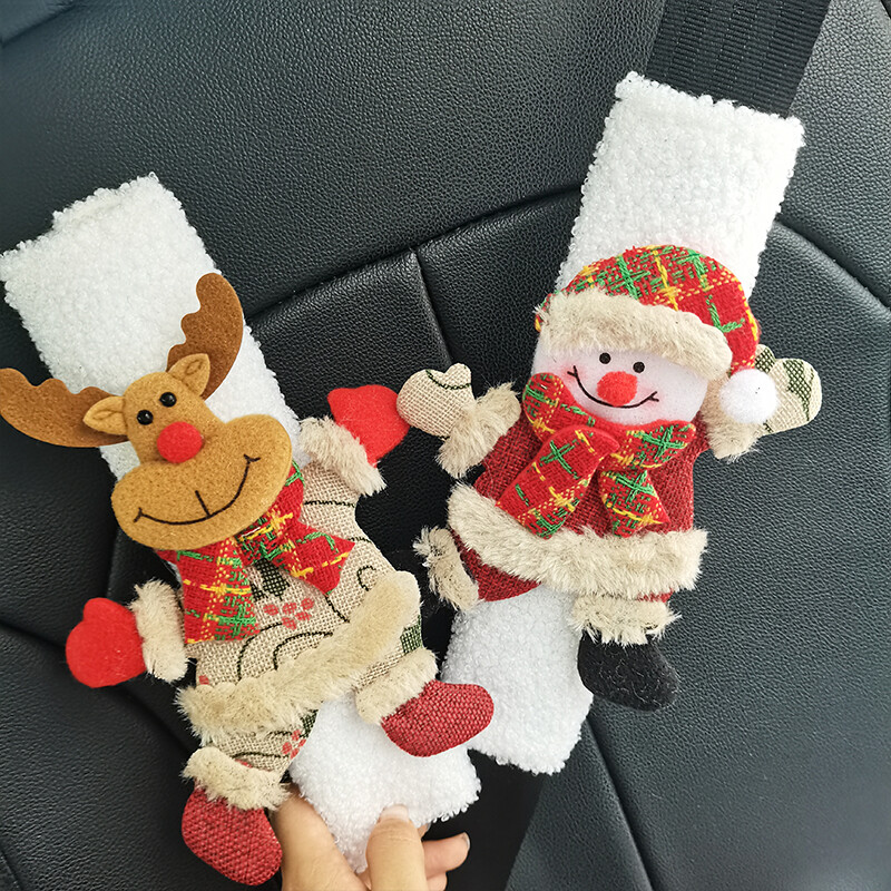 1gab Ziemassvētku lelles automašīnas drošības jostas aizsargapvalks — jauks Ziemassvētku noformējums, automašīnas rotājums svētku dāvanai