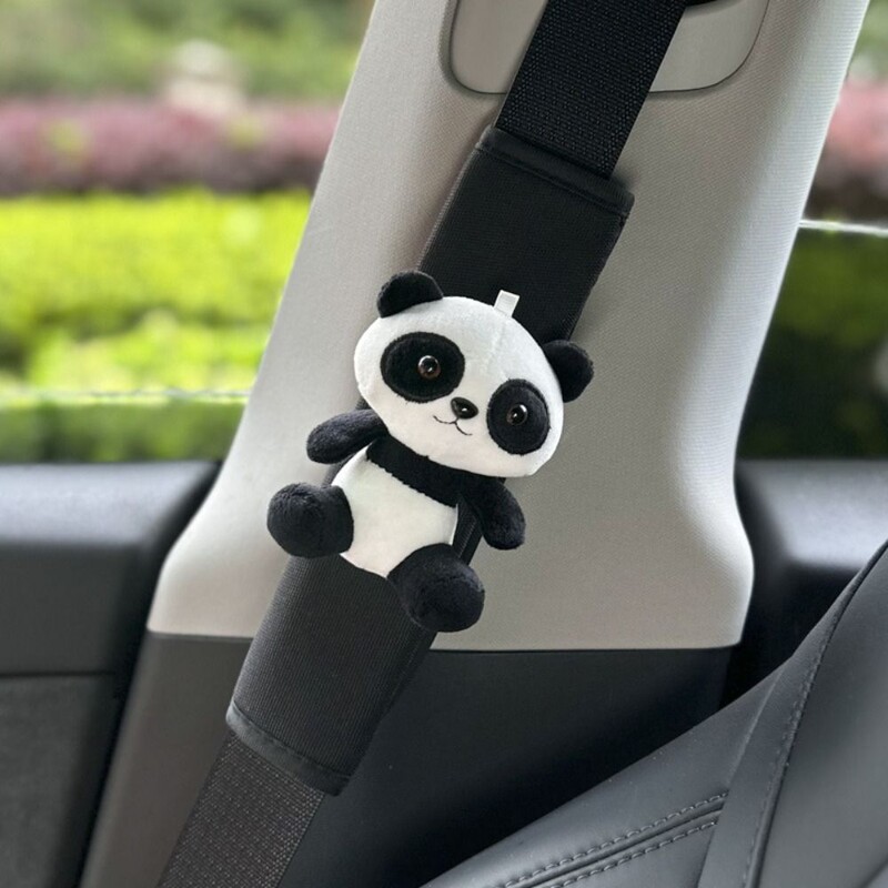 Husă pentru centură de siguranță pentru mașină Panda de pluș Suport de umăr pentru centură de siguranță, drăguț creativ, tampă de protecție reglabilă, accesorii de interior auto