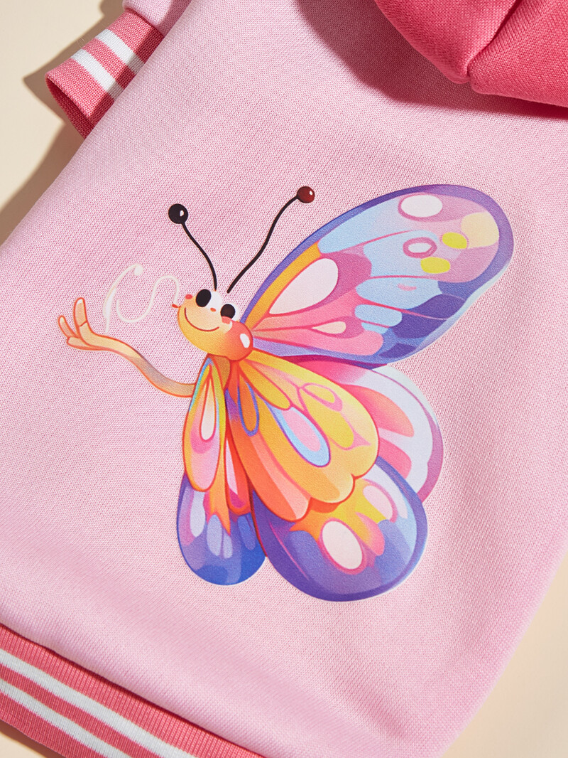 Mājdzīvnieku drēbes suņu kaķu jaka siltas un ērtas drēbes ar tauriņu apdruku rozā new style