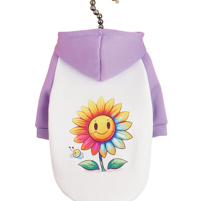 Drabužiai naminiams gyvūnėliams šunų kačių megztinis su gobtuvu su aksominiu šiltu ir patogiu purpuriniu ir baltu kratiniu rūbai su raštais pilka paprasta